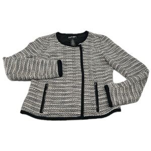 Lord & Taylor 424 Fifth Black and Off White Tweed Zip-Up Jacket Pockets 6 Petite